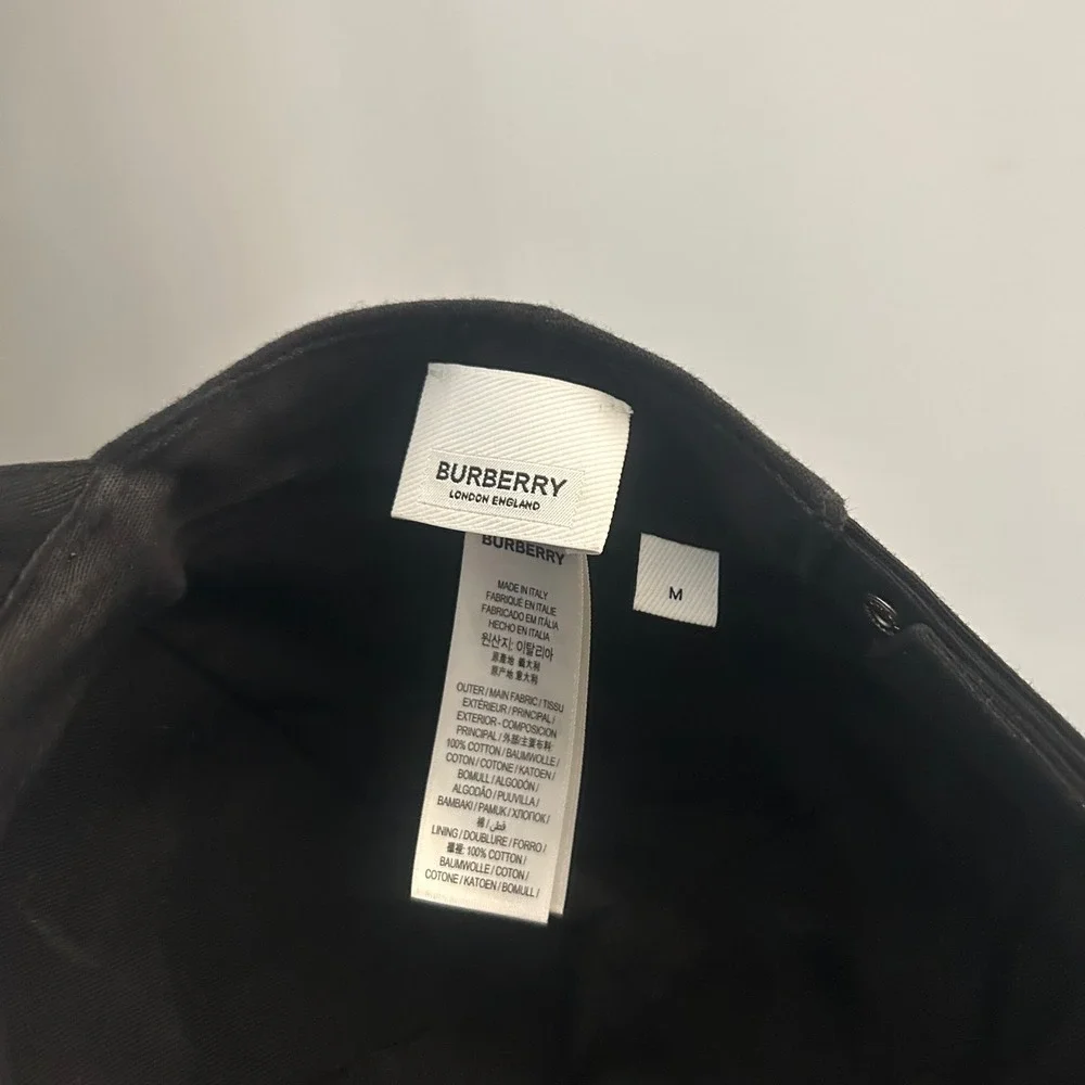 Burberry Baseball Cap Men Medium Black TB Monogram Embroidered Made in Italy
